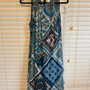 Premise Dresses Blue Patchwork Print Halter Shift Dress Size L